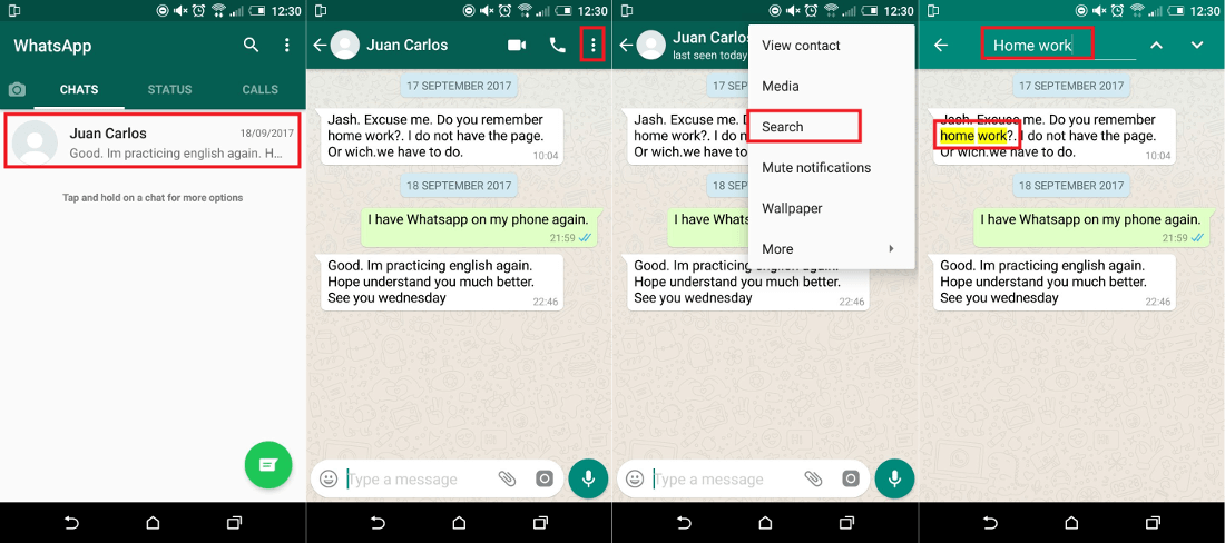 como realizar búsqueda de texto dentro de las conversaciones de Whatsapp