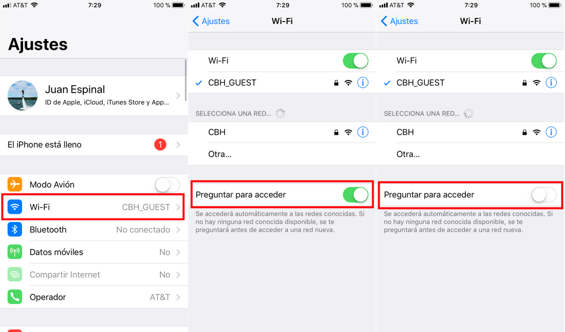 como activar o desactivar la pregunta de conexión a redes Wifi en iPhone o iPad