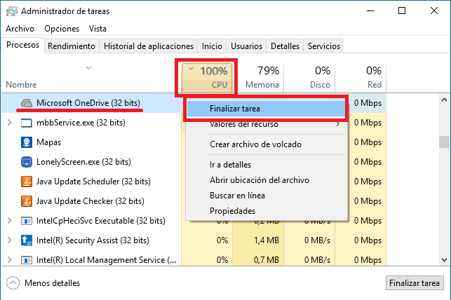 100 % de uso de CPU por OneDrive de Windows