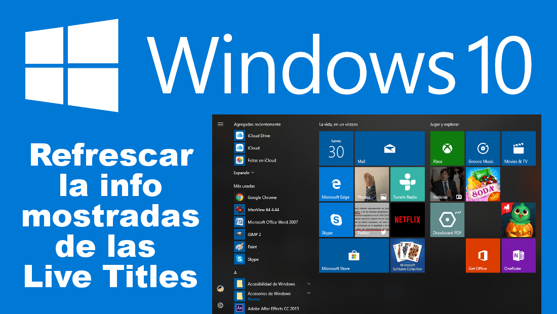 como refrescar las baldosas del menu de inicio de windows 10 