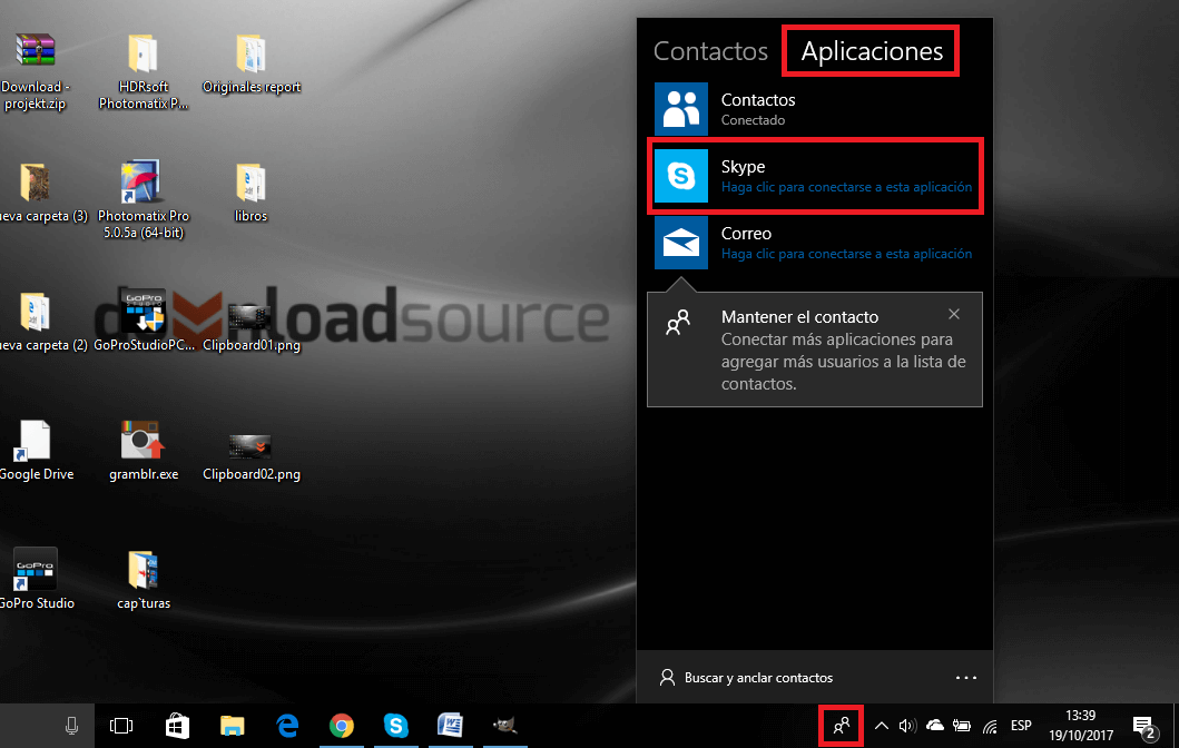 añadir contactos a la barra de tareas de Windows 10 fall creators