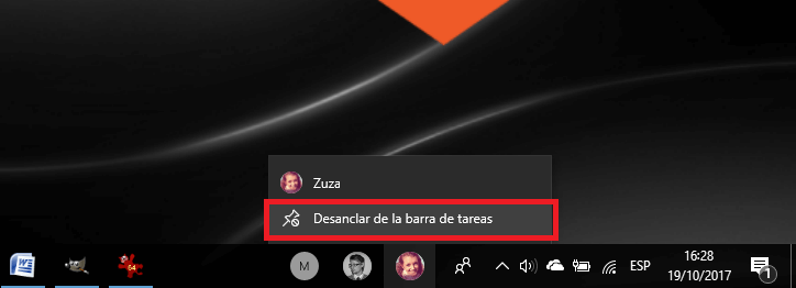 quitar los contactos de la barra de tareas de Windows 10 