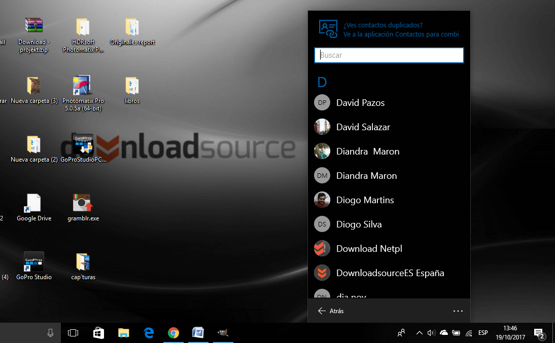 contactos en la barra de taras de Windows 10 para chatear y enviar archivos sin abrir programas