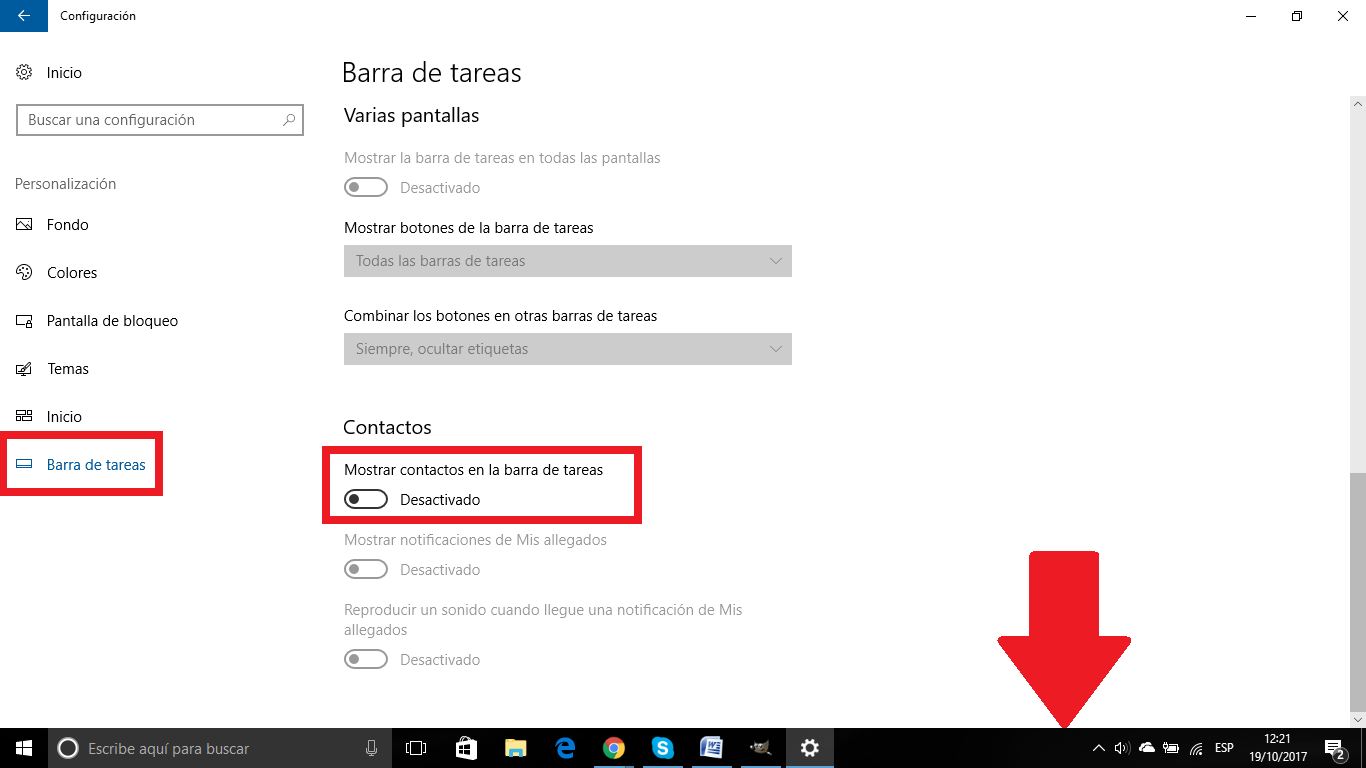 Eliminar icono contactos de la barra de tareas de Windows 10 