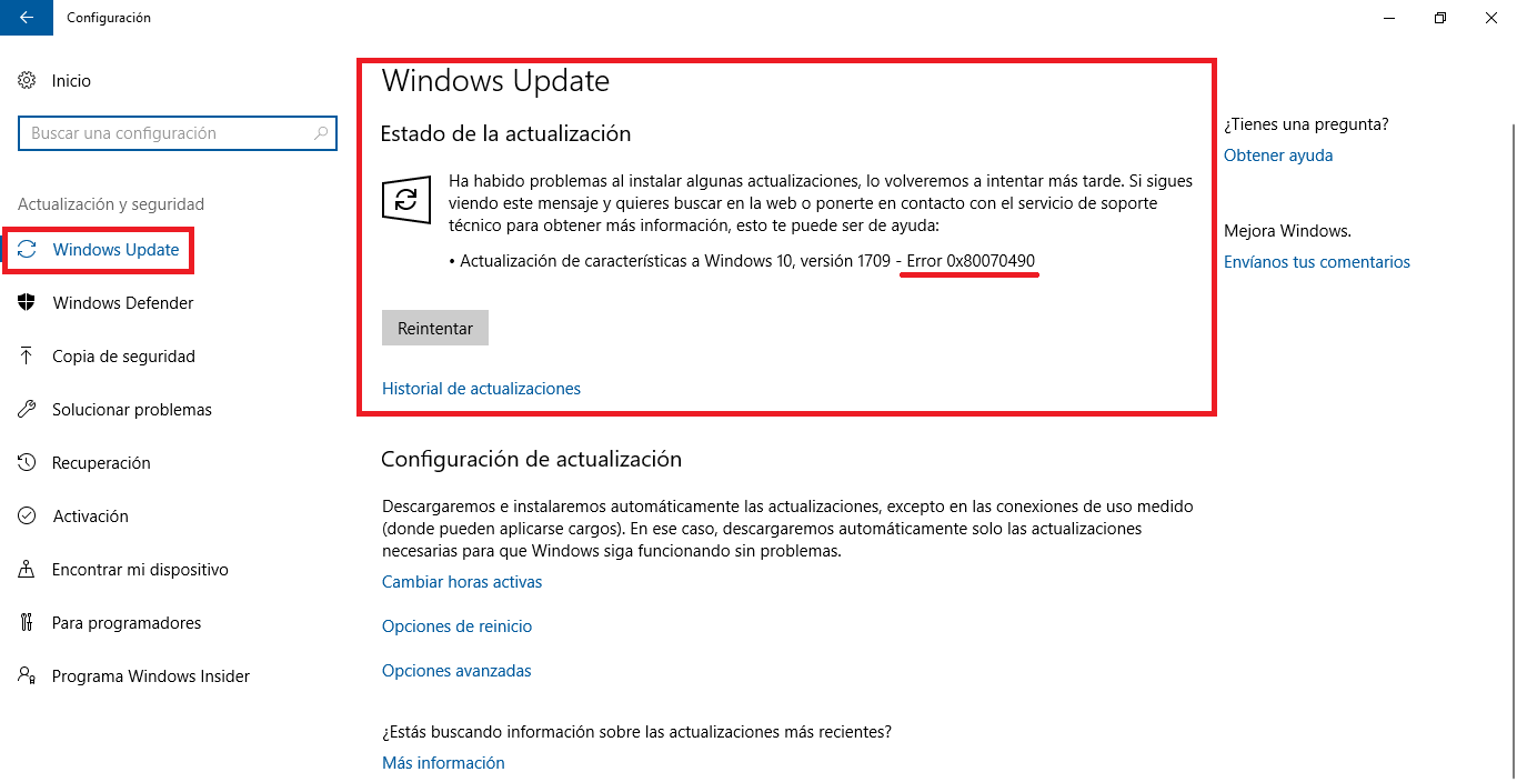 error 0x80070490 en Windows 10 Fall Creators 