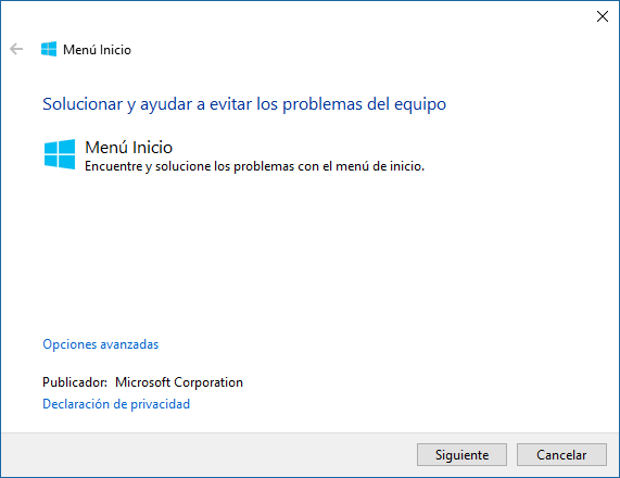permitir que el menu de inicio se abra en Windows 10 fall 