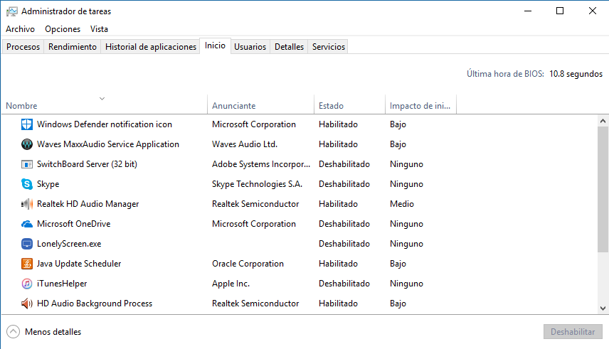 evitar la desactivación de programas del inicio de windows 10