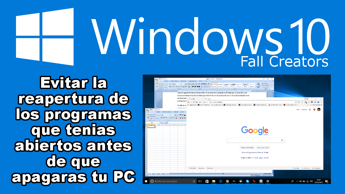 como impedir la reapertura de programas al inicio de Windows 10 fall creators