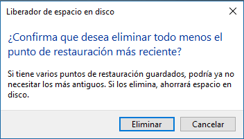 eliminar todos los puntos de restauración en windows 10