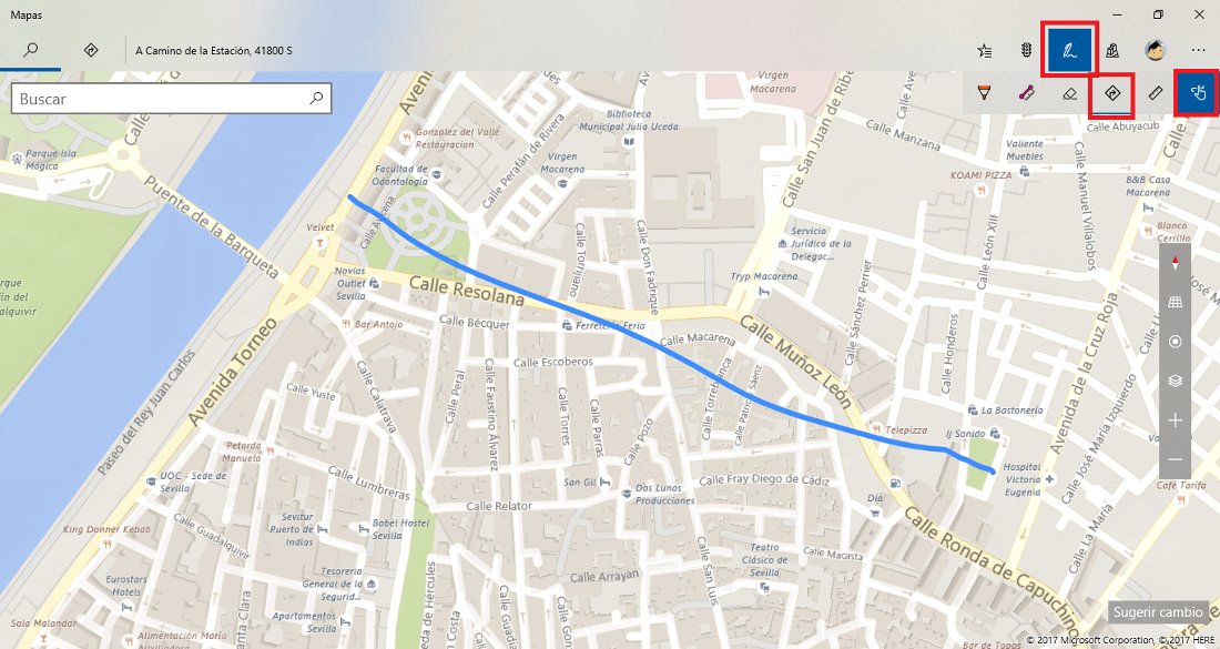 Usar las herrameintas de dibujo de en los mapas de Windows 10