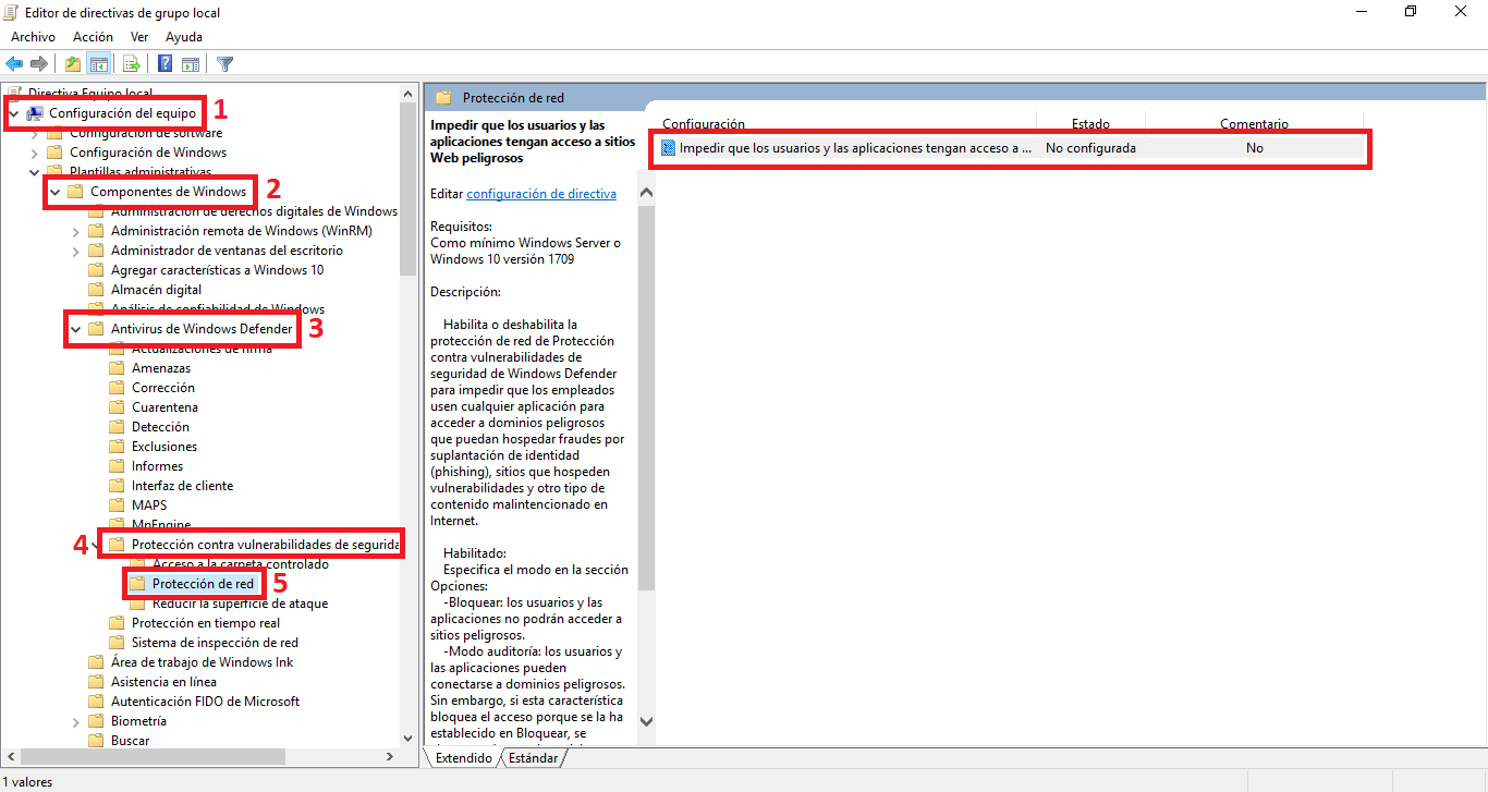 activar la protección de red en Windows 10 Fall Creators