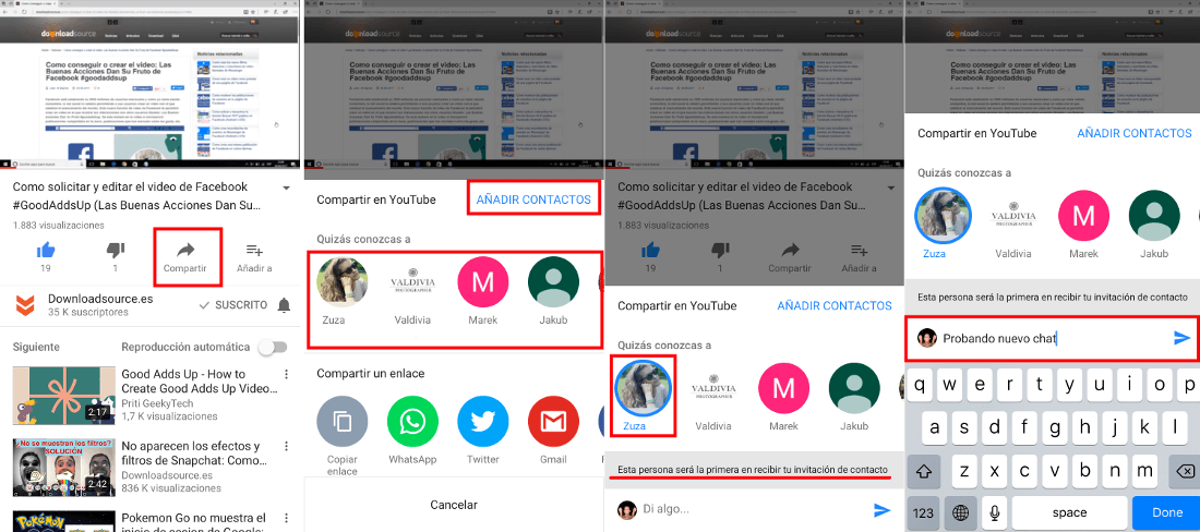 compartir videos en el chat de youtube en Android e ios