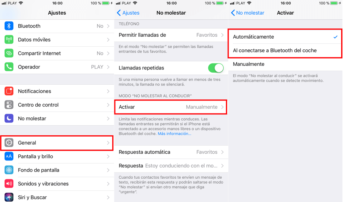 configurar iPhone con iOS 11 para que se active el Modo no molestar al conducir