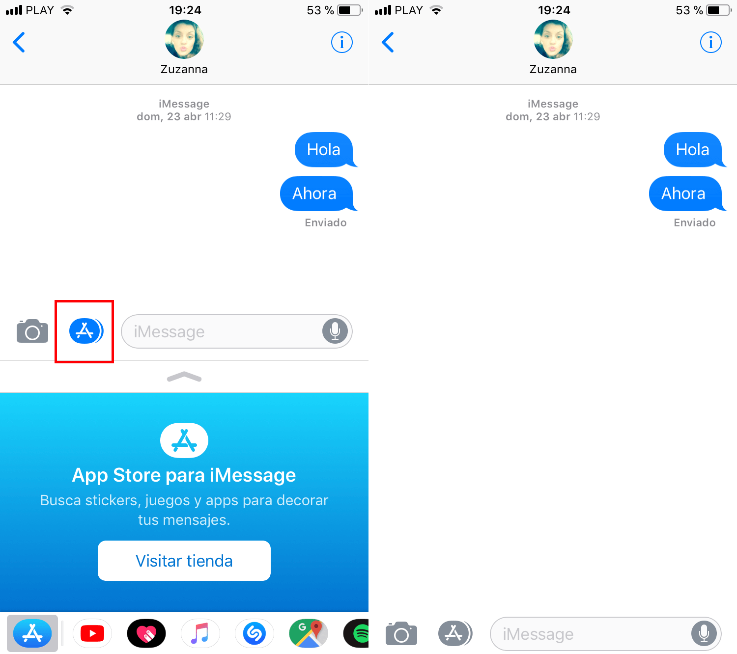 como habilitar la barra de aplicaciones de iMensajes en iPhone con iOS 11