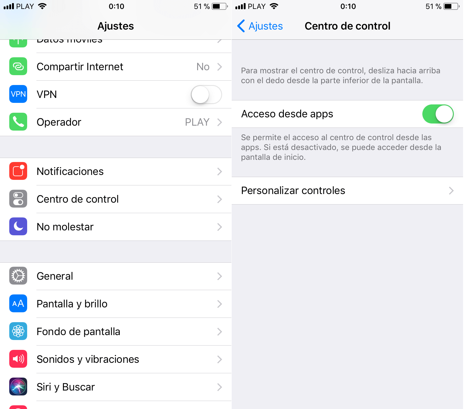 modificar el centro de control en iOS 11 de tu iPhone o iPad