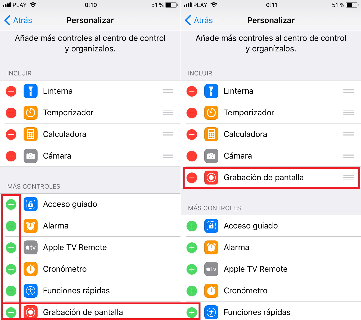 quitar y poner opciones en el centro de control de tu iPhone con iOS 11