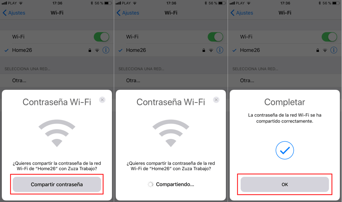 compartir tu contraseña Wifi de manera segura entre dispositivos iOS 11