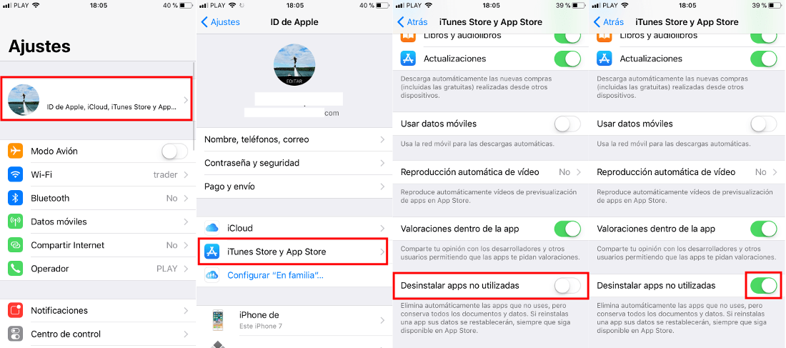 borrar apps no usadas en iPhone con iOS 11 automaticamente