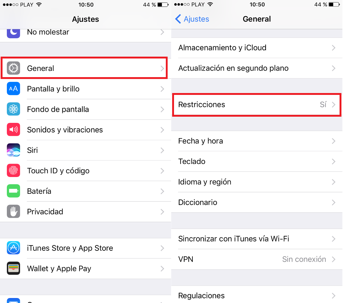 revertir la restricción de apps en iPhone o ipad con iOS