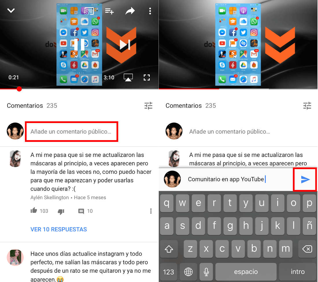 comentar los videos de Youtube en la aplicacion para iPhone o Android