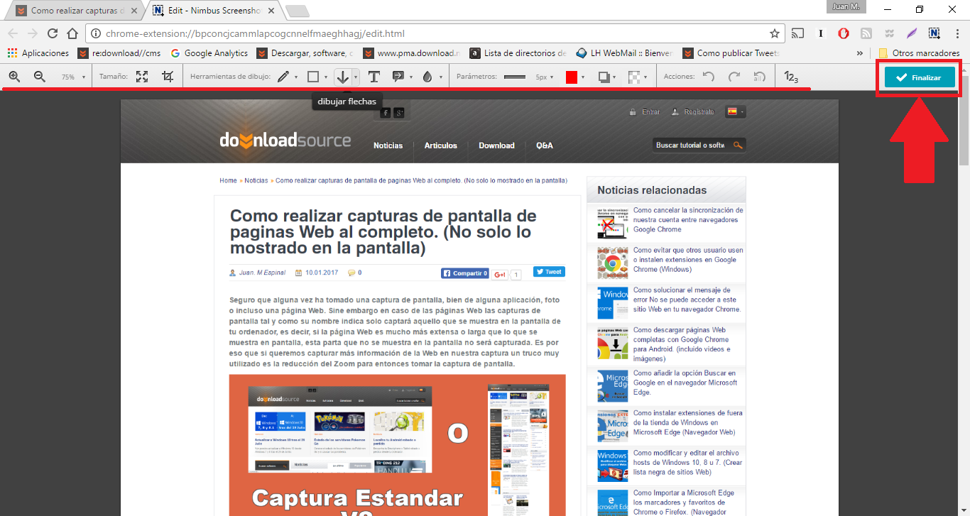 captura de pantalla de toda una página Web