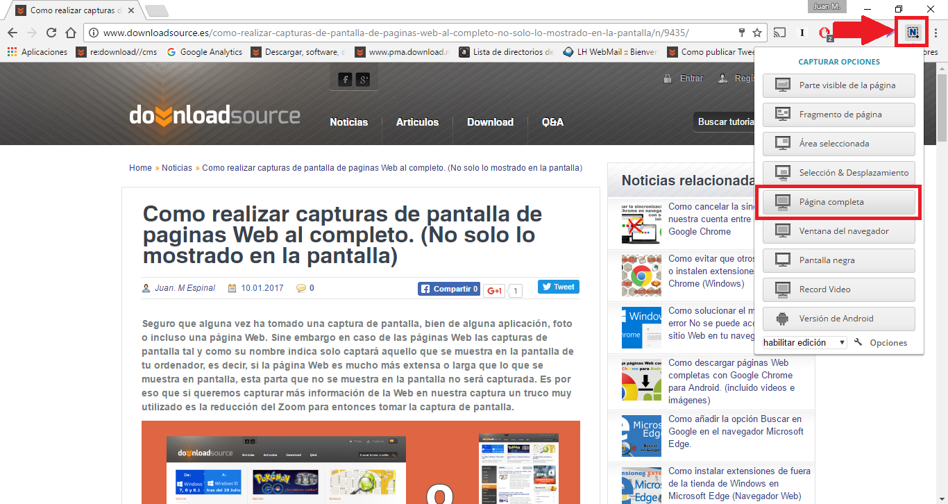 pagina Web completa capturada en una imagen