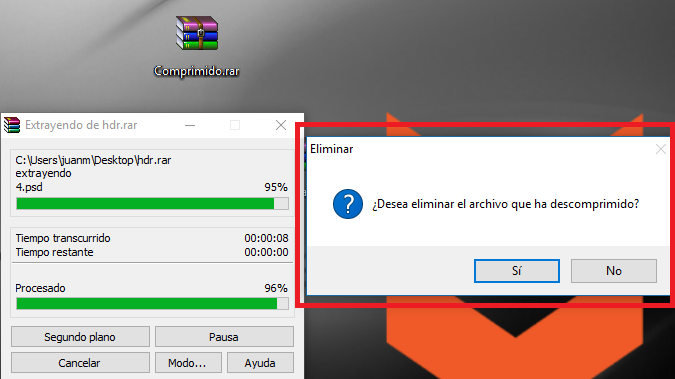 borrar automaticamente el archivo comprimido al extraerlo