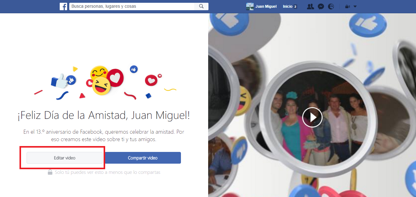 modificar el video de la amistad de facebook del 2017