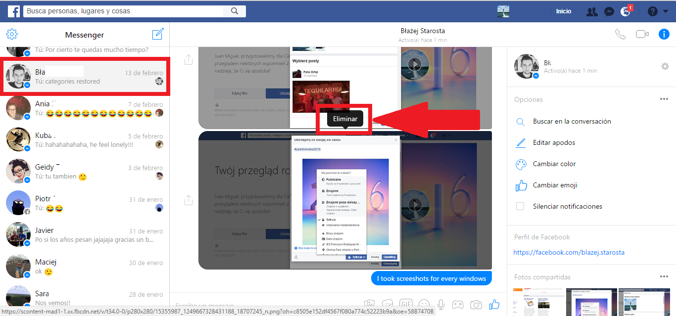 borrar mensajes de facebook messenger desde la app o la web