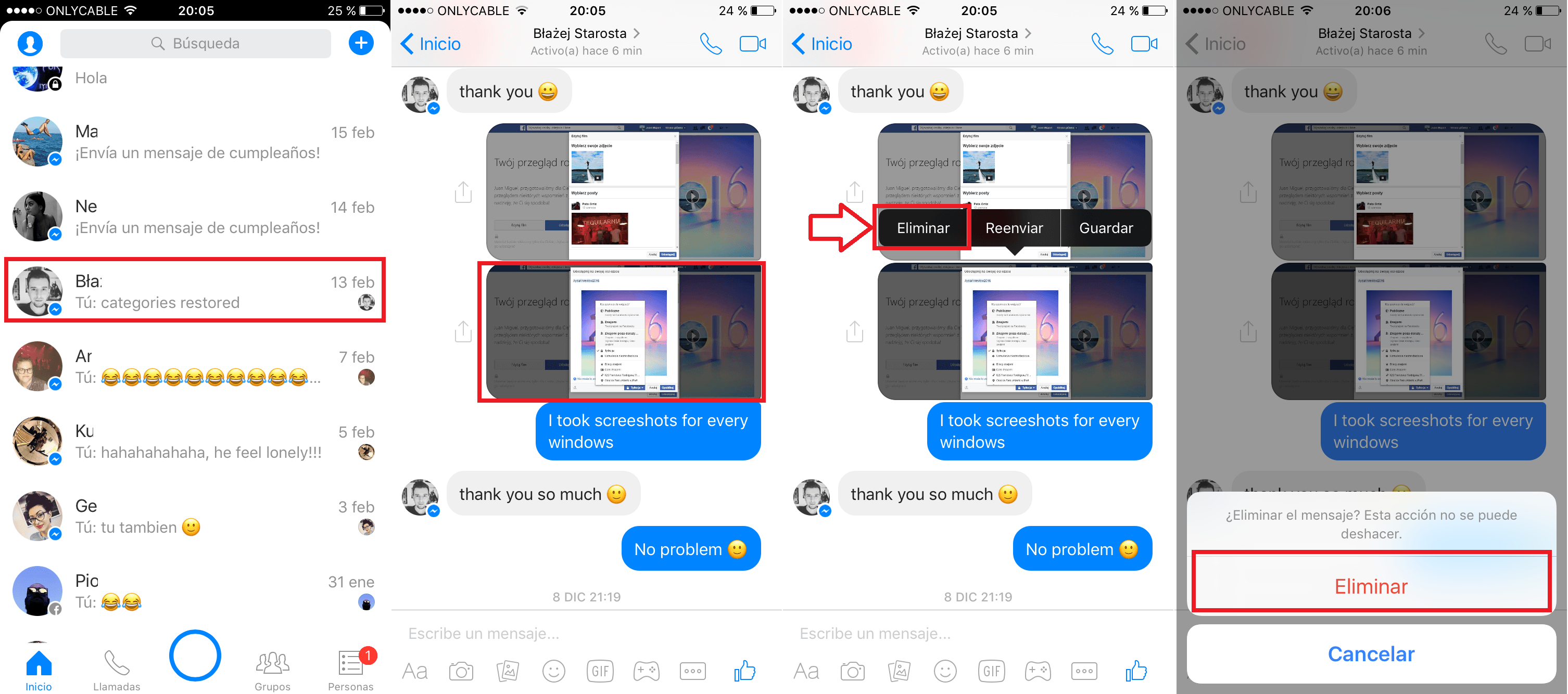 eliminar las fotos compartidas en los chats de Facebook Messenger