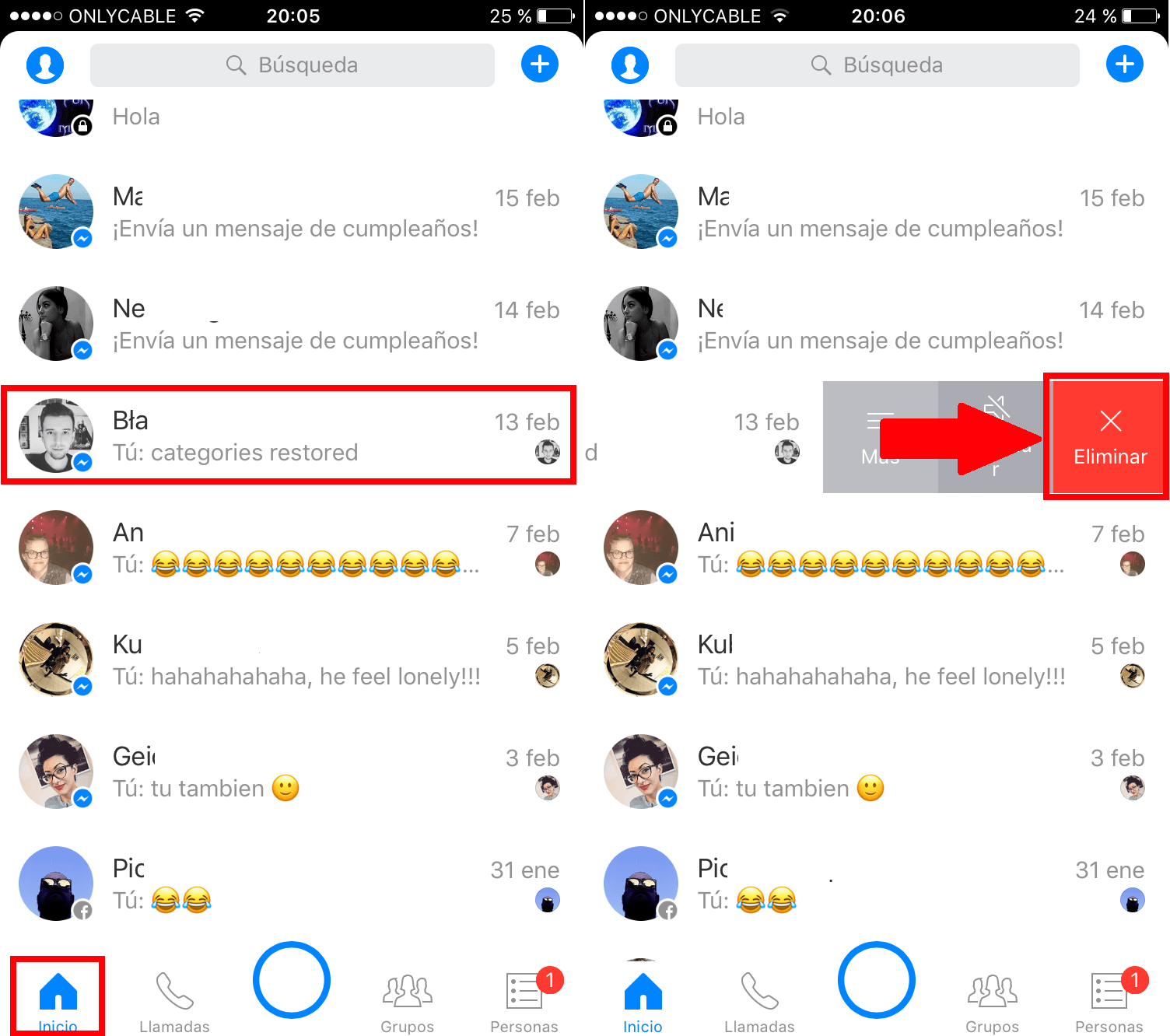 borrar chat completo en FAcebook Messenger desde app Android e iOS