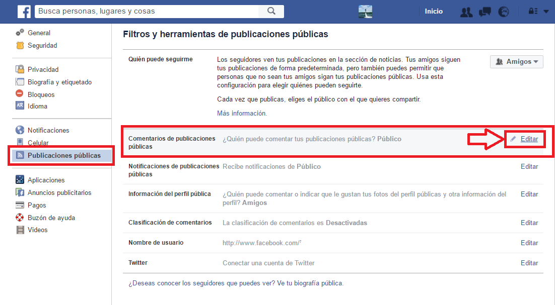 configura que solo tus amigos puedan comentar tus publicaicones de Facebook