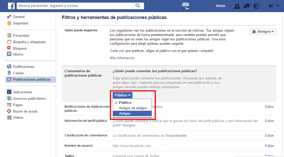 solo amigos y amgios de mis amigos puede comentar las publicaciones publicas de Facebook 