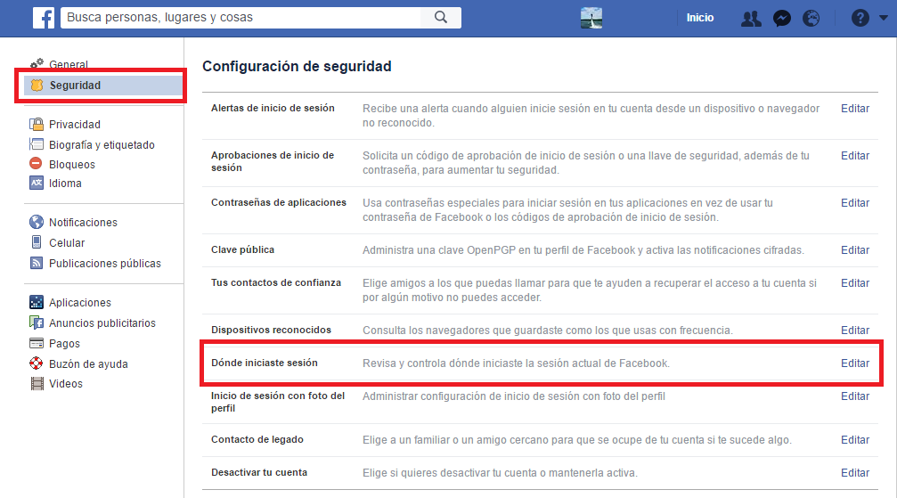 he olvidado cerrar sesión de FAcebook desde otro ordenador