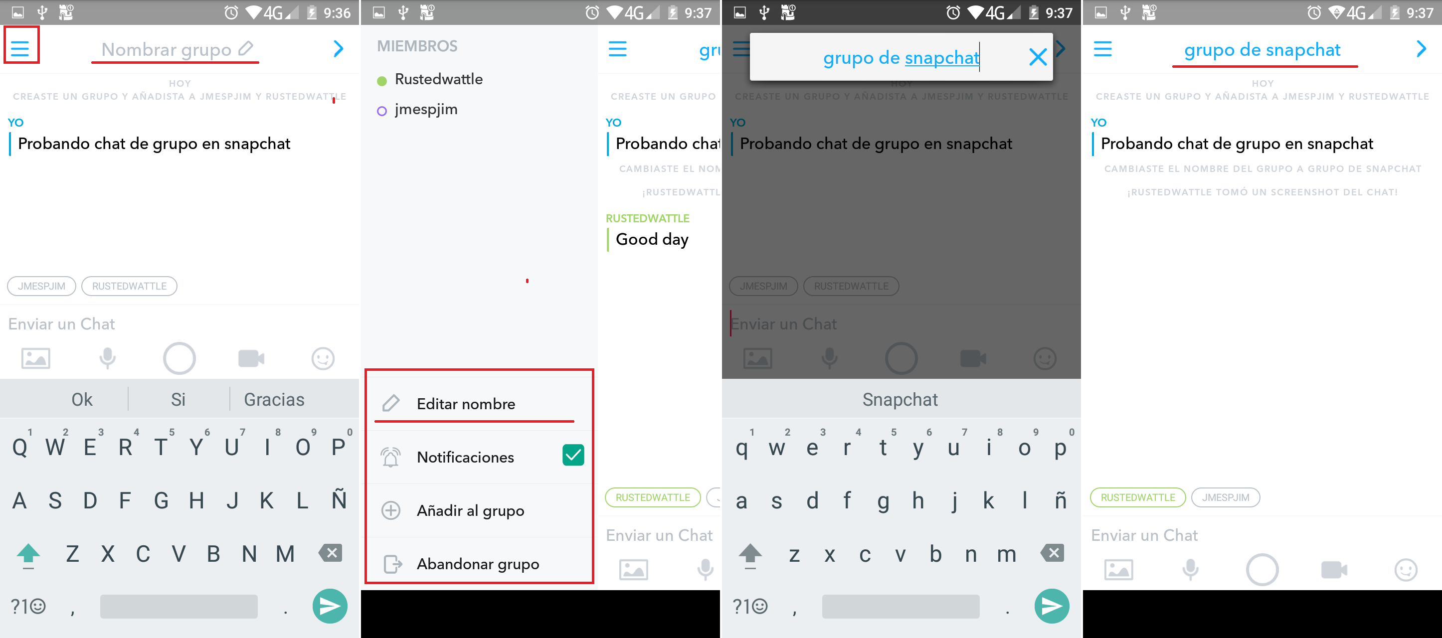 chat en grupo de Snapchat en Android e iOS