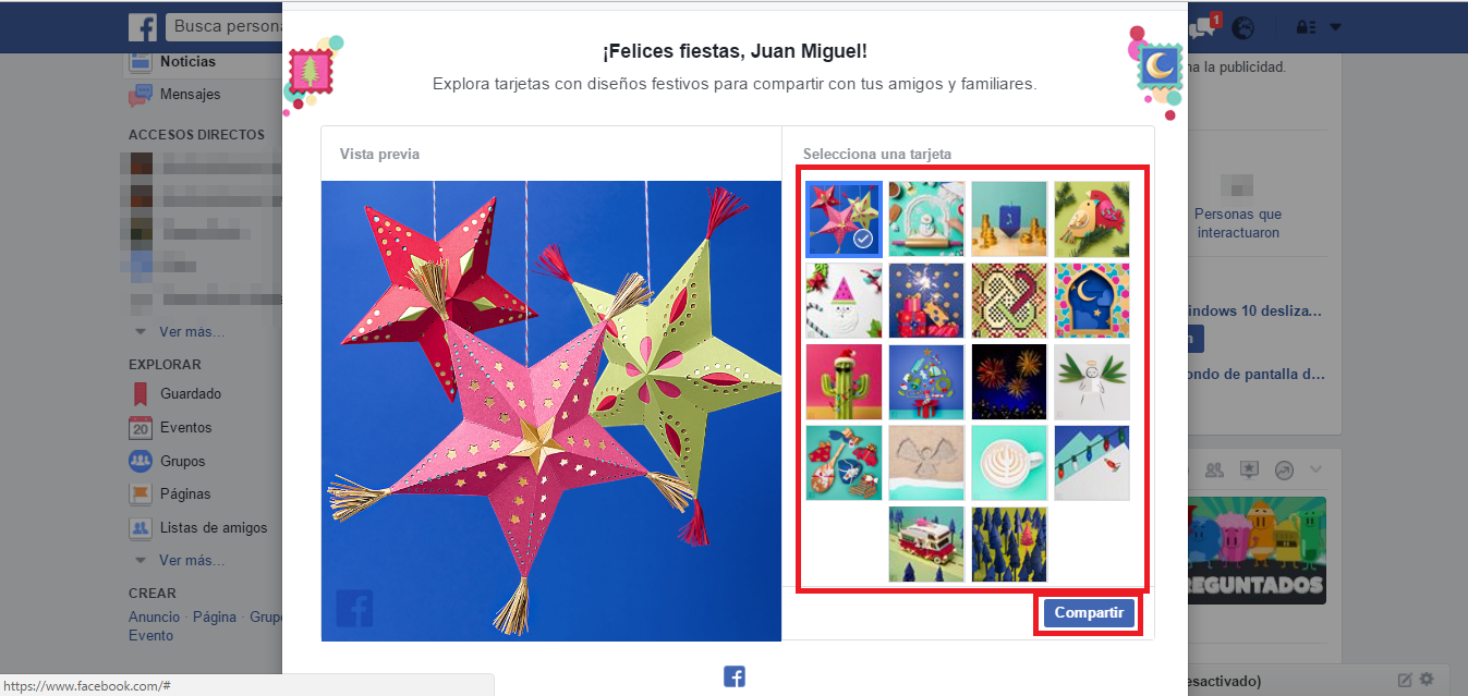 Tarjetas de Facebook para felicitar la navidad