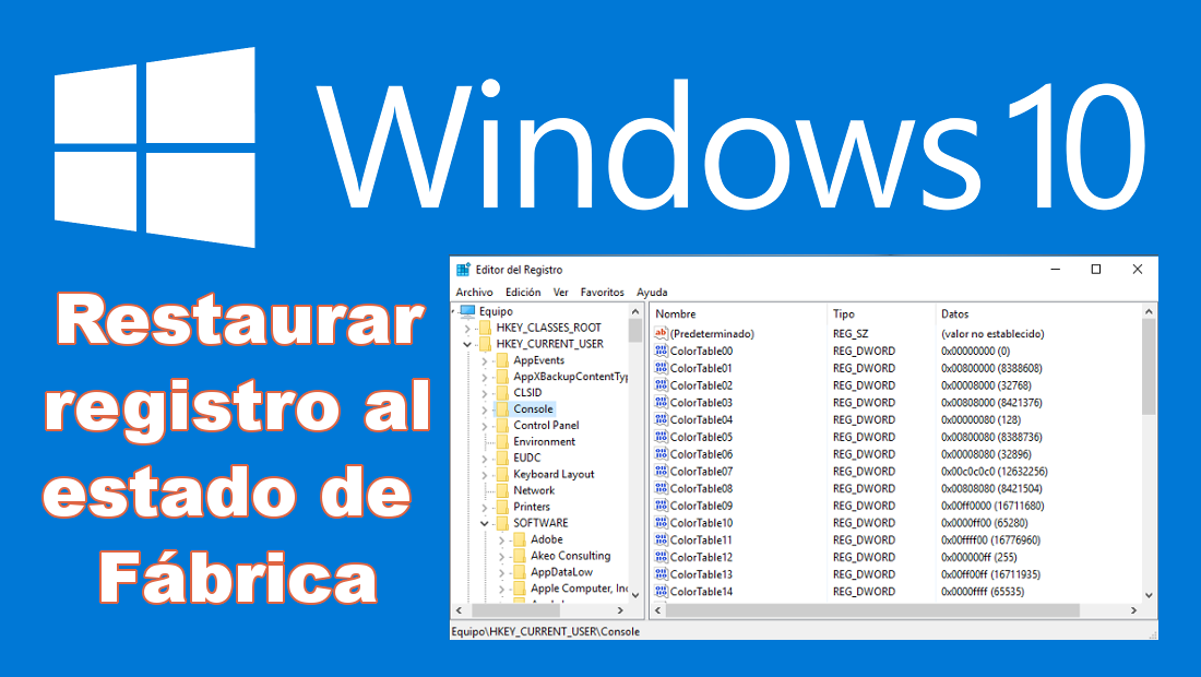 restablecer el registro de Windows 10 a los valores predeterminados