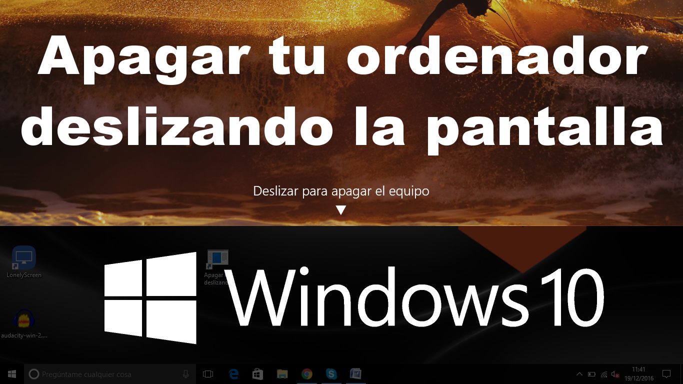 apager ordenador con windows 10 deslizando la pantalla hacia abajo