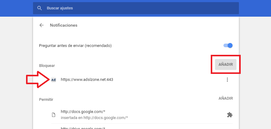 evitar que sitios web pregunten por notificaciones y acceso a hardware en chrome