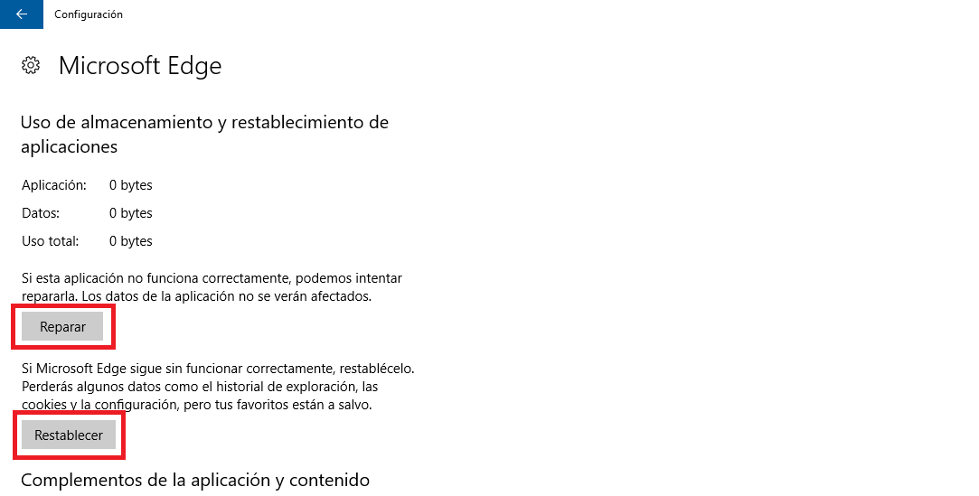 como restablecer el navegador Edge en ordenador con windows 10