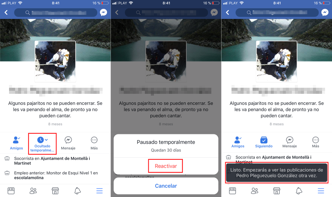 ocultar publicaciones de un amigo durante 30 dias en tu muro de Facebook