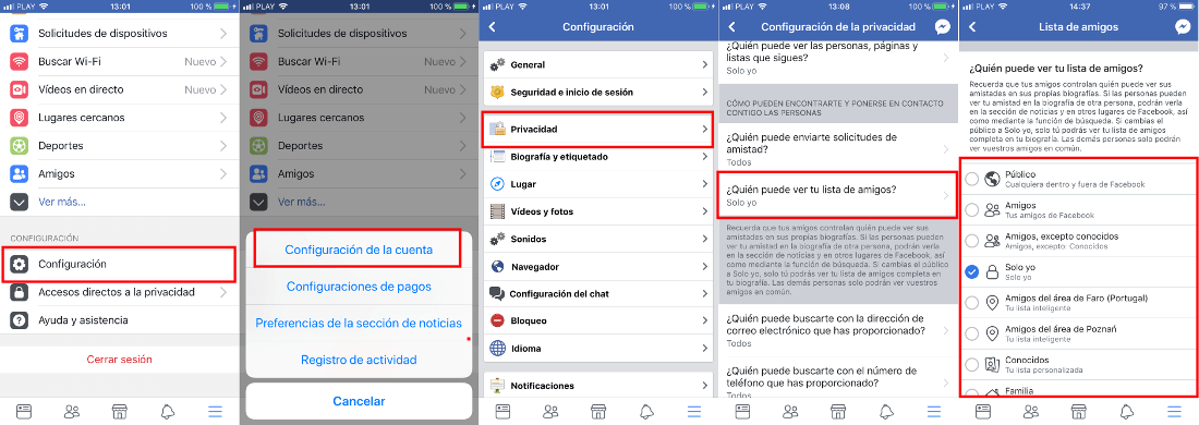 No mostrar la lista de amigos de tu perfil de Facebook