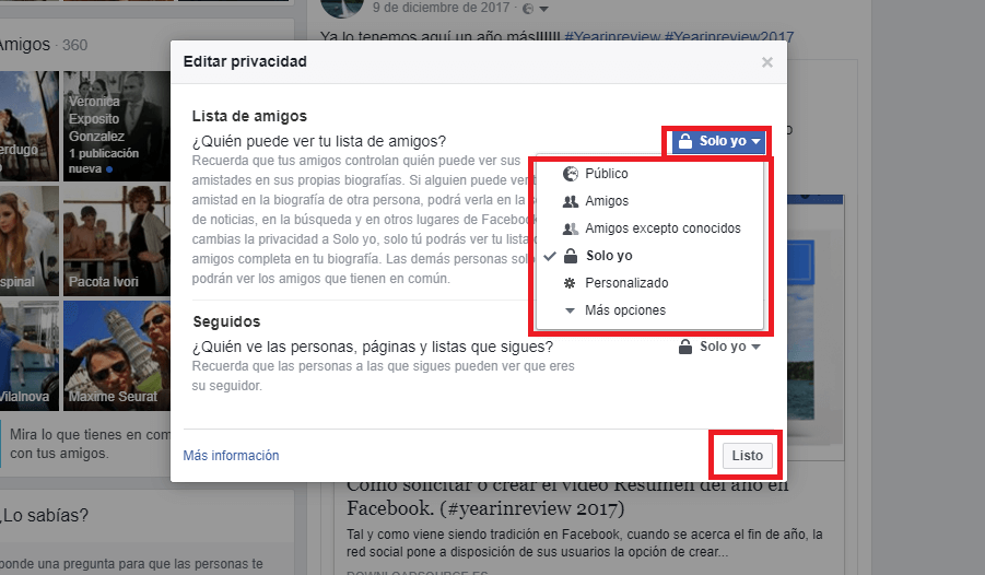 ocultar la lista de amigos de tu perfil de Facebook