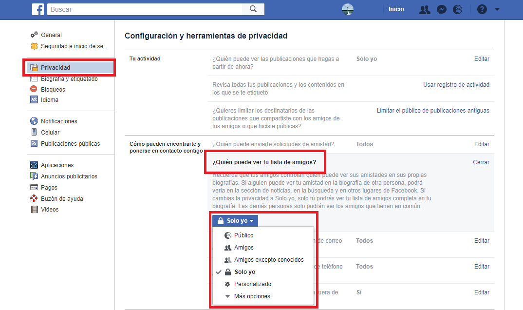 mejora la privacidad de tu cuenta de Facebook impidiendo que vean tu lista de amigos