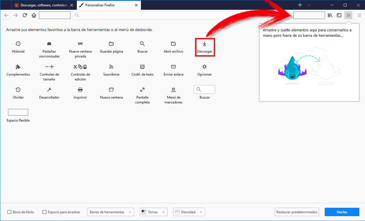 Firefox Quantum permite activar el icono de descarga en la barra de tareas