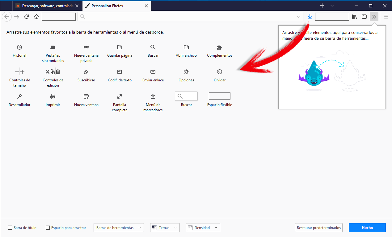 habilitar icono descarga en firefox Quantum