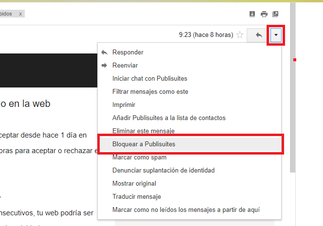 como bloquear usuario de Gmail a partir de su direccion de correo electrónico