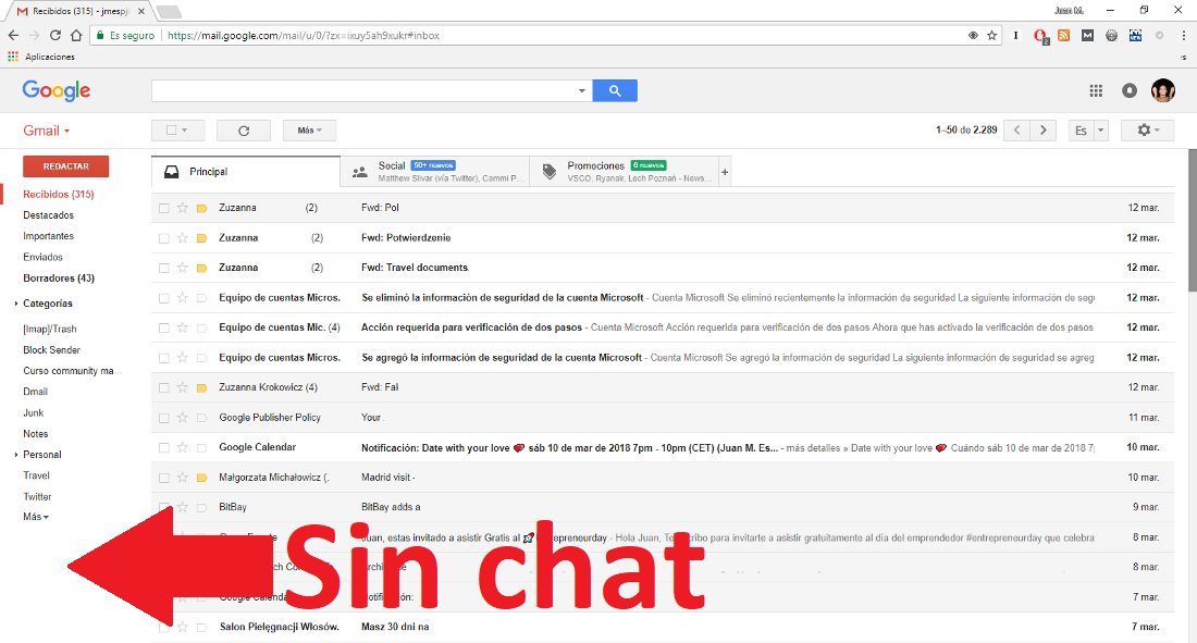 como desactivar el chat de Gmail