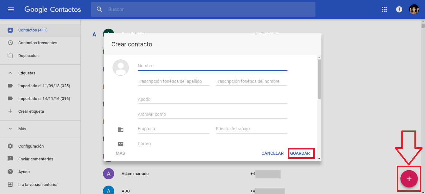 como agregar un contacto nuevo a Gmail