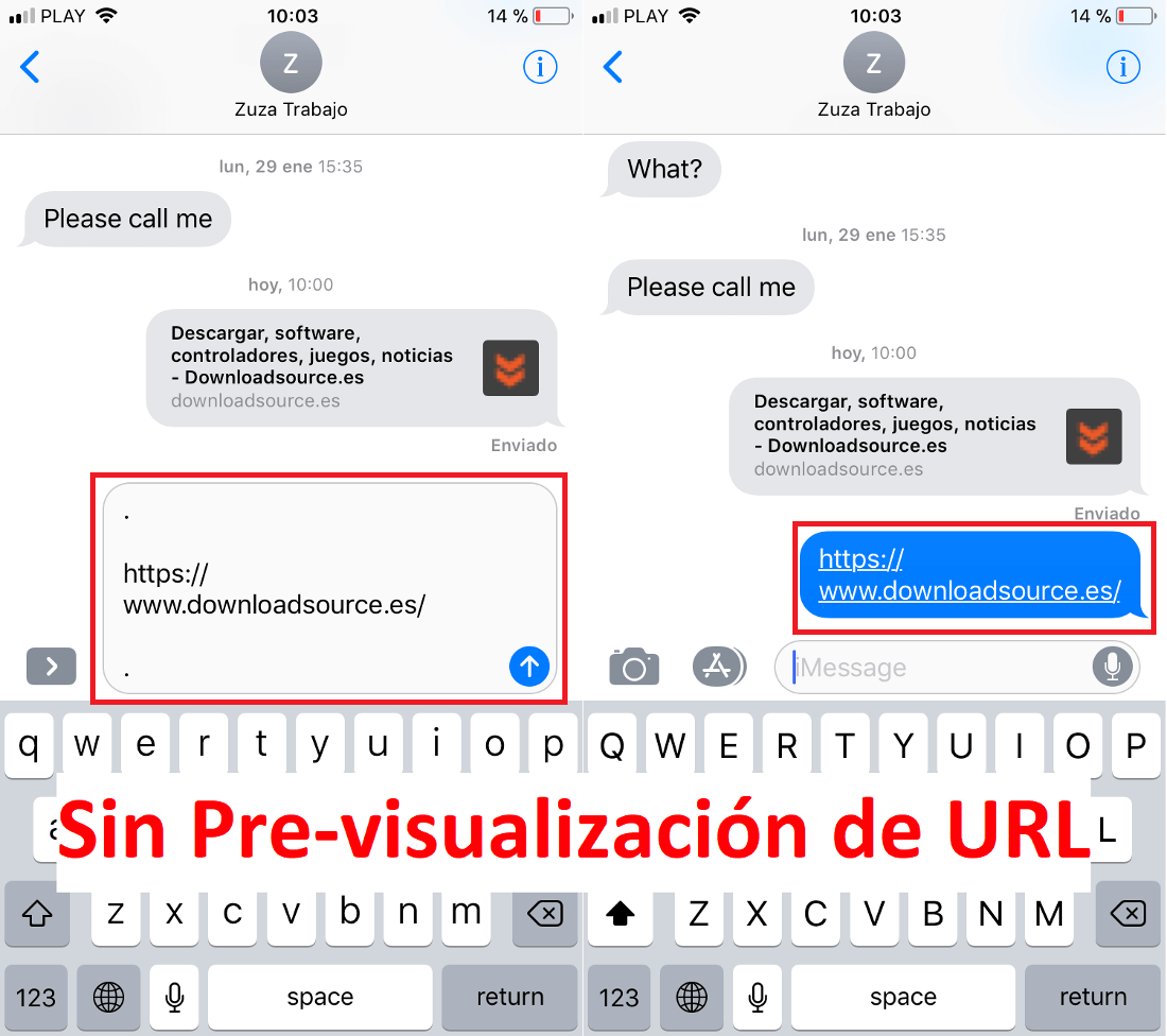 como evitar que los enlaces enviados por SMs en iPhone muestren la pre-visualizacion